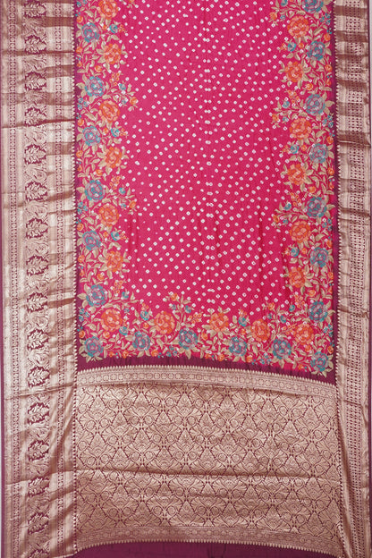 Chiniya Silk Bandhani Butta Purple Saree With Embroidery Border