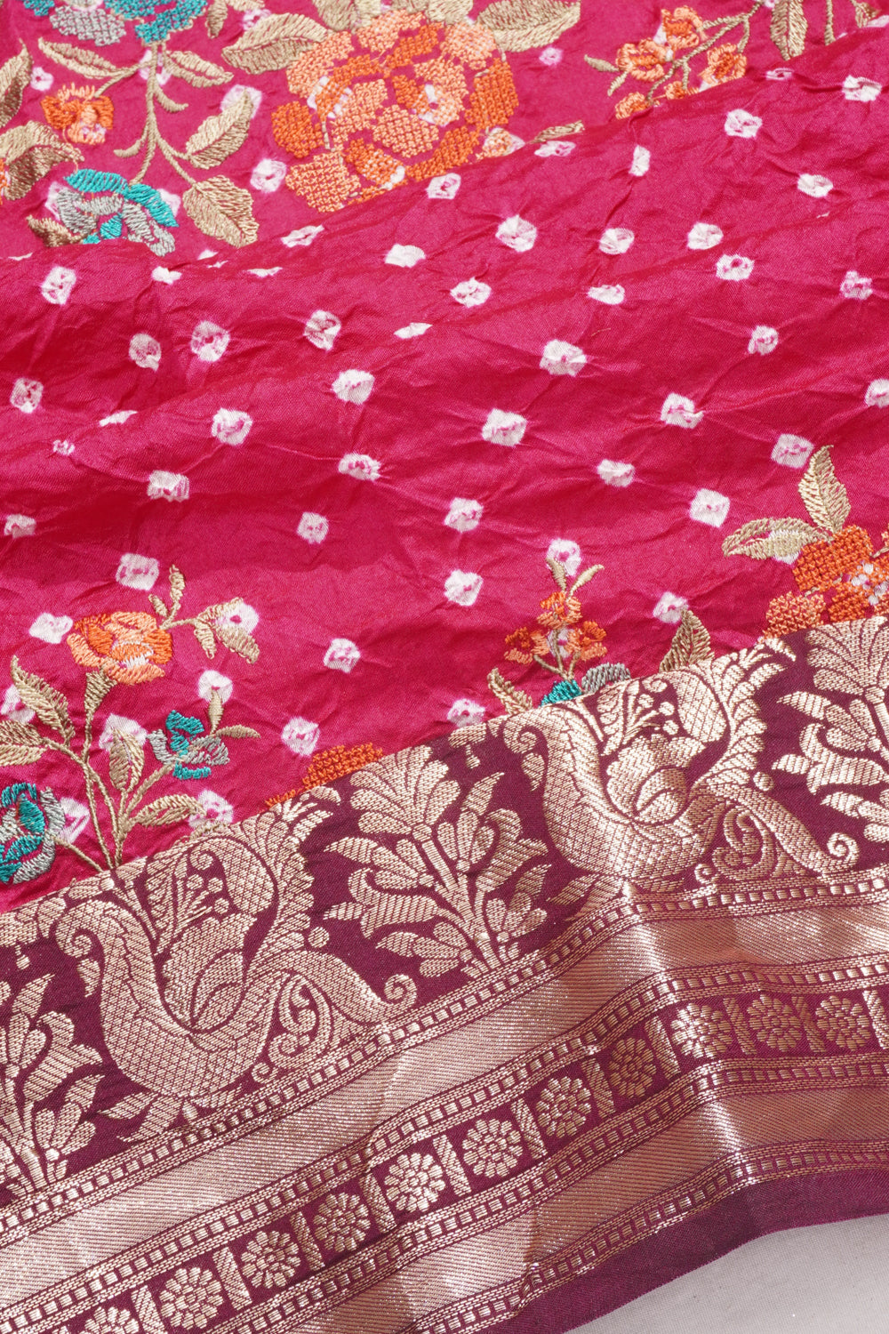 Chiniya Silk Bandhani Butta Purple Saree With Embroidery Border