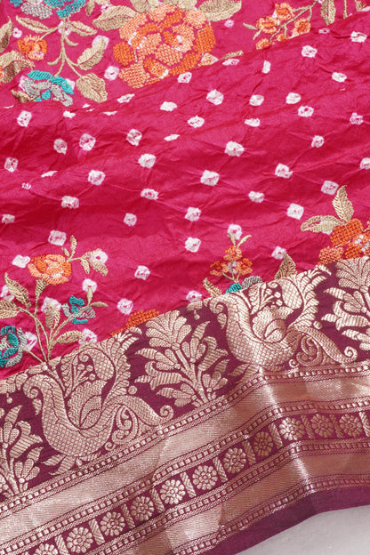 Chiniya Silk Bandhani Butta Purple Saree With Embroidery Border