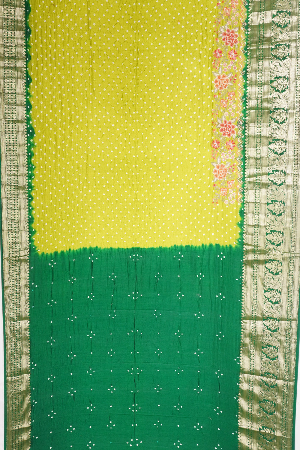 Chiniya Silk Bandhani Butta Pastel Green Saree With Embroidery Border