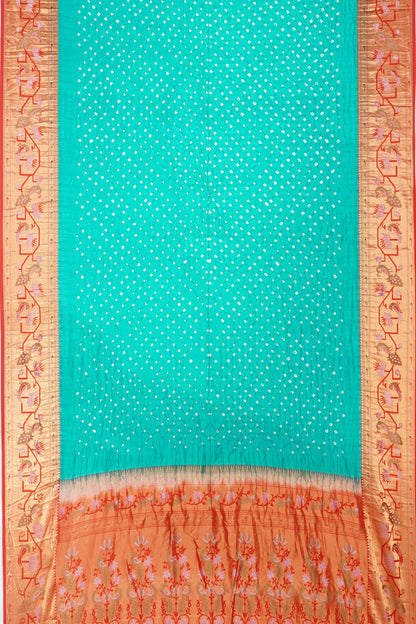 Chiniya Silk Bandhani Butta Sea Green Saree With Paithani Inspired Border