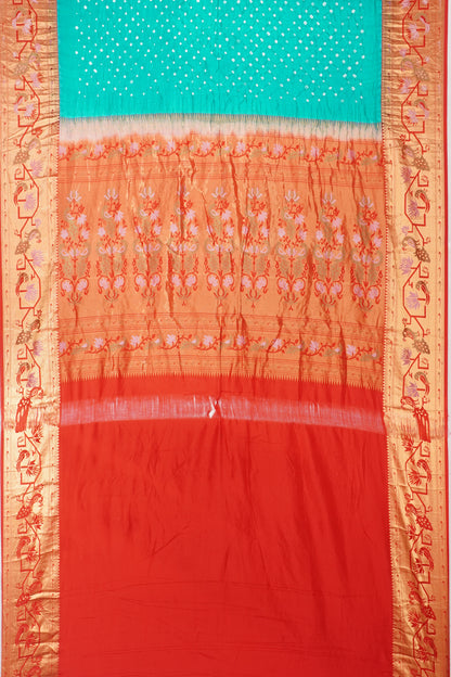 Chiniya Silk Bandhani Butta Sea Green Saree With Paithani Inspired Border