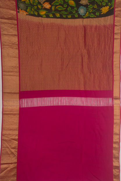 Kanchipuram Silk Handpainted Kalamkari Black Saree