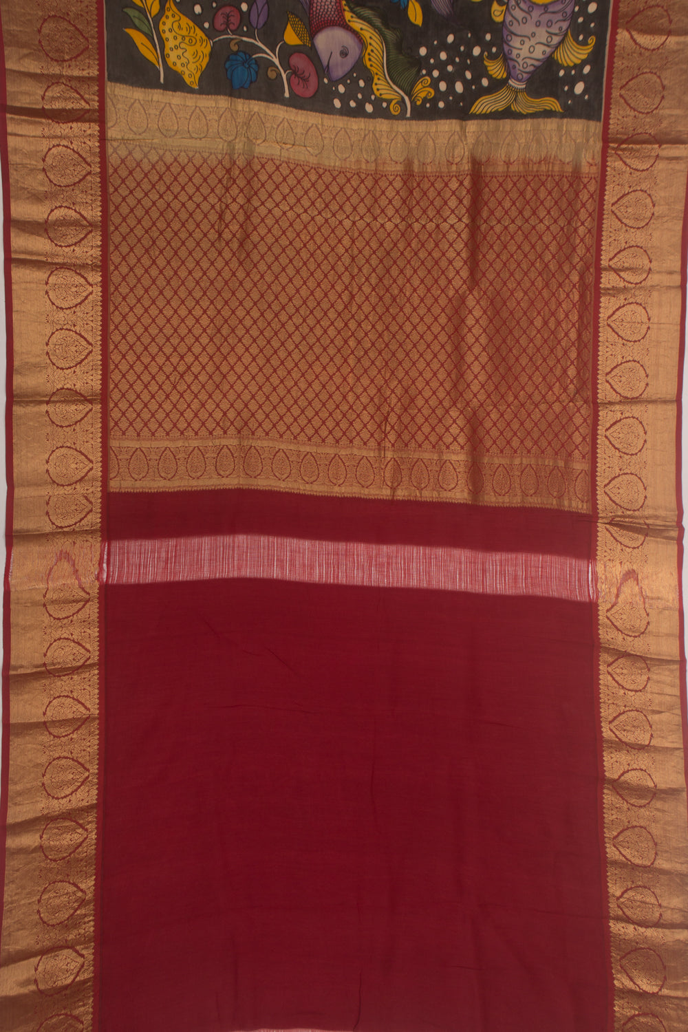 Kanchipuram Silk Handpainted Kalamkari Black Saree
