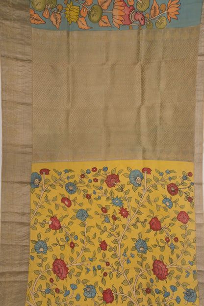 Kanchipuram Silk Handpainted Kalamkari Sky Blue Saree