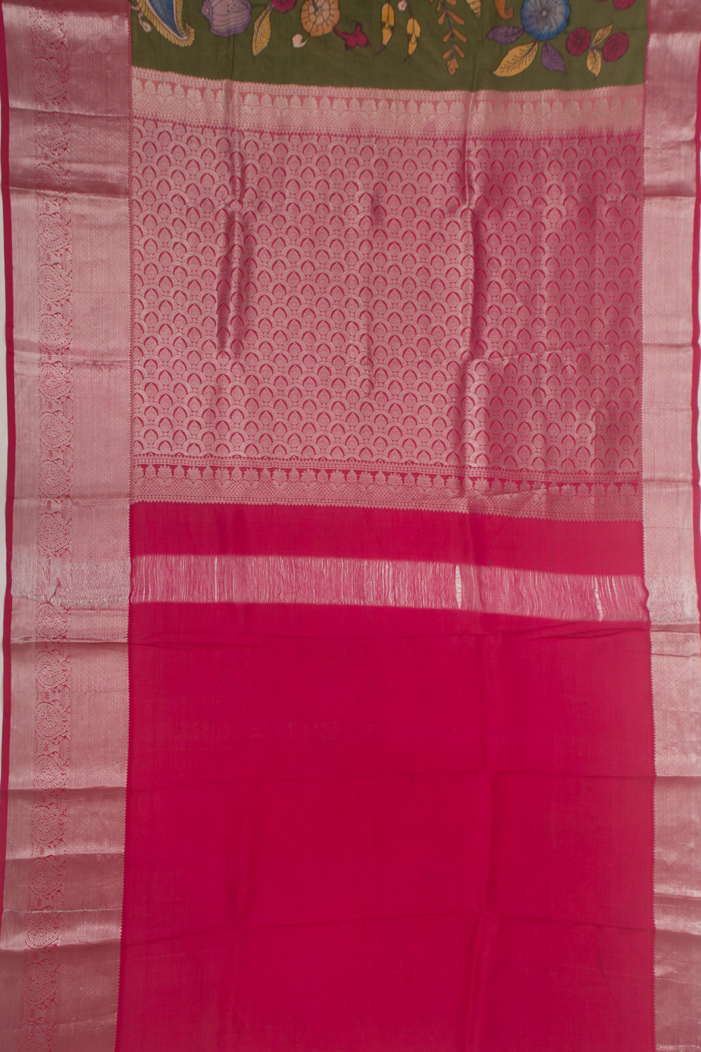 Kanchipuram Silk Handpainted Kalamkari Green Saree