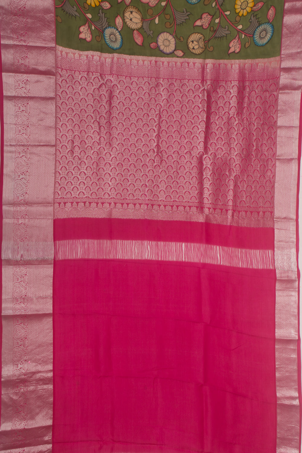 Kanchipuram Silk Handpainted Kalamkari Green Saree