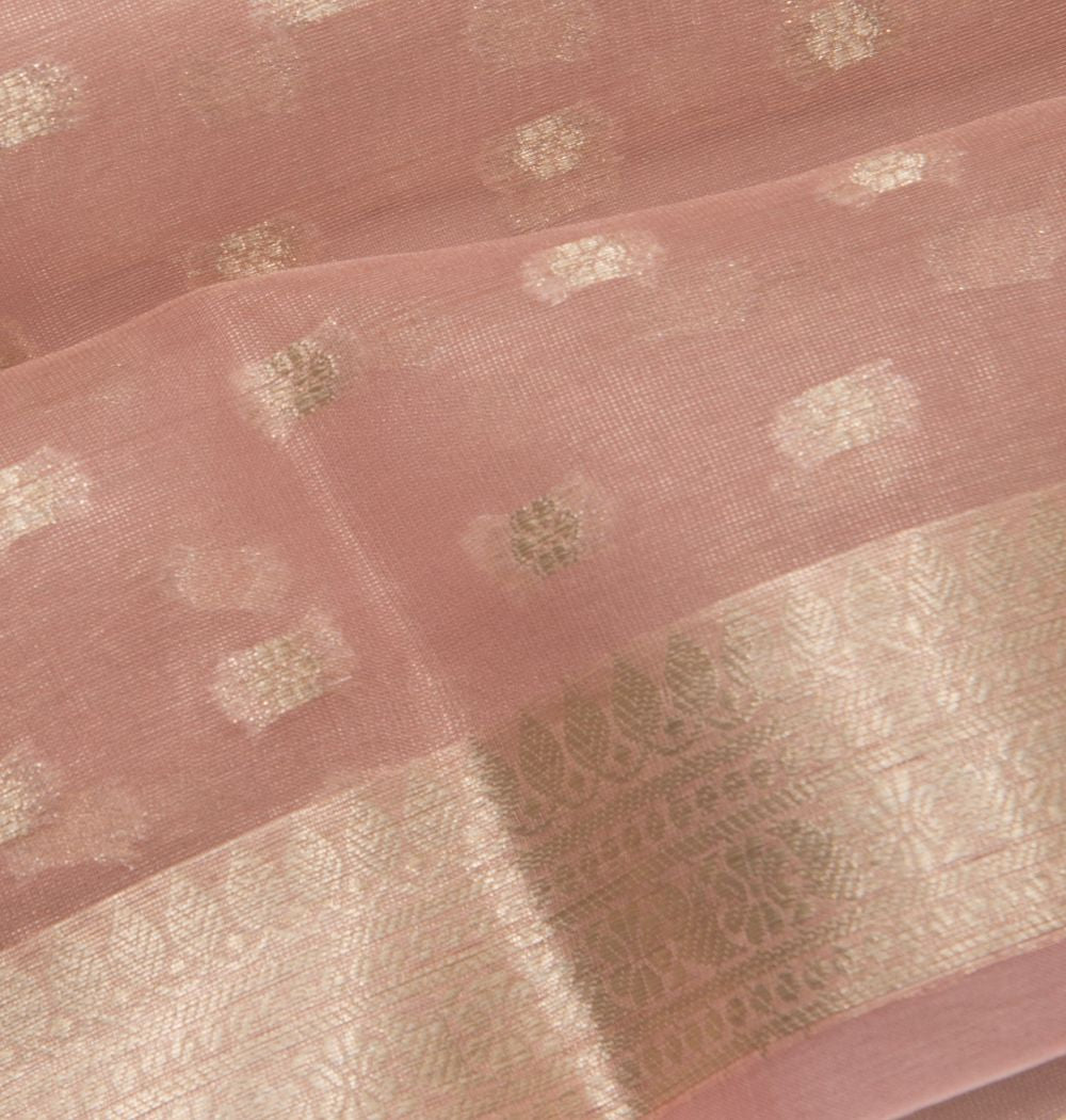 Organza Tissue Butta Baby Pink Saree