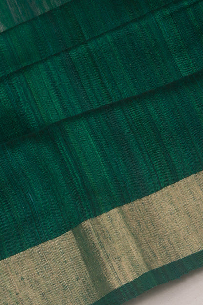Tussar Plain Bottle Green Saree