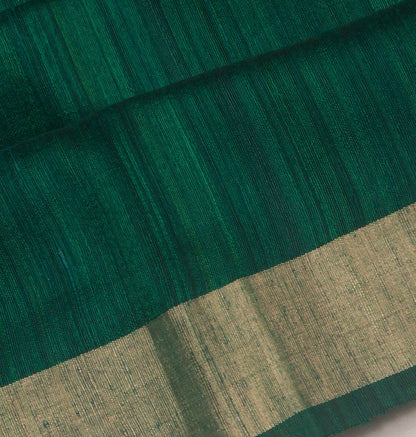 Tussar Plain Bottle Green Saree