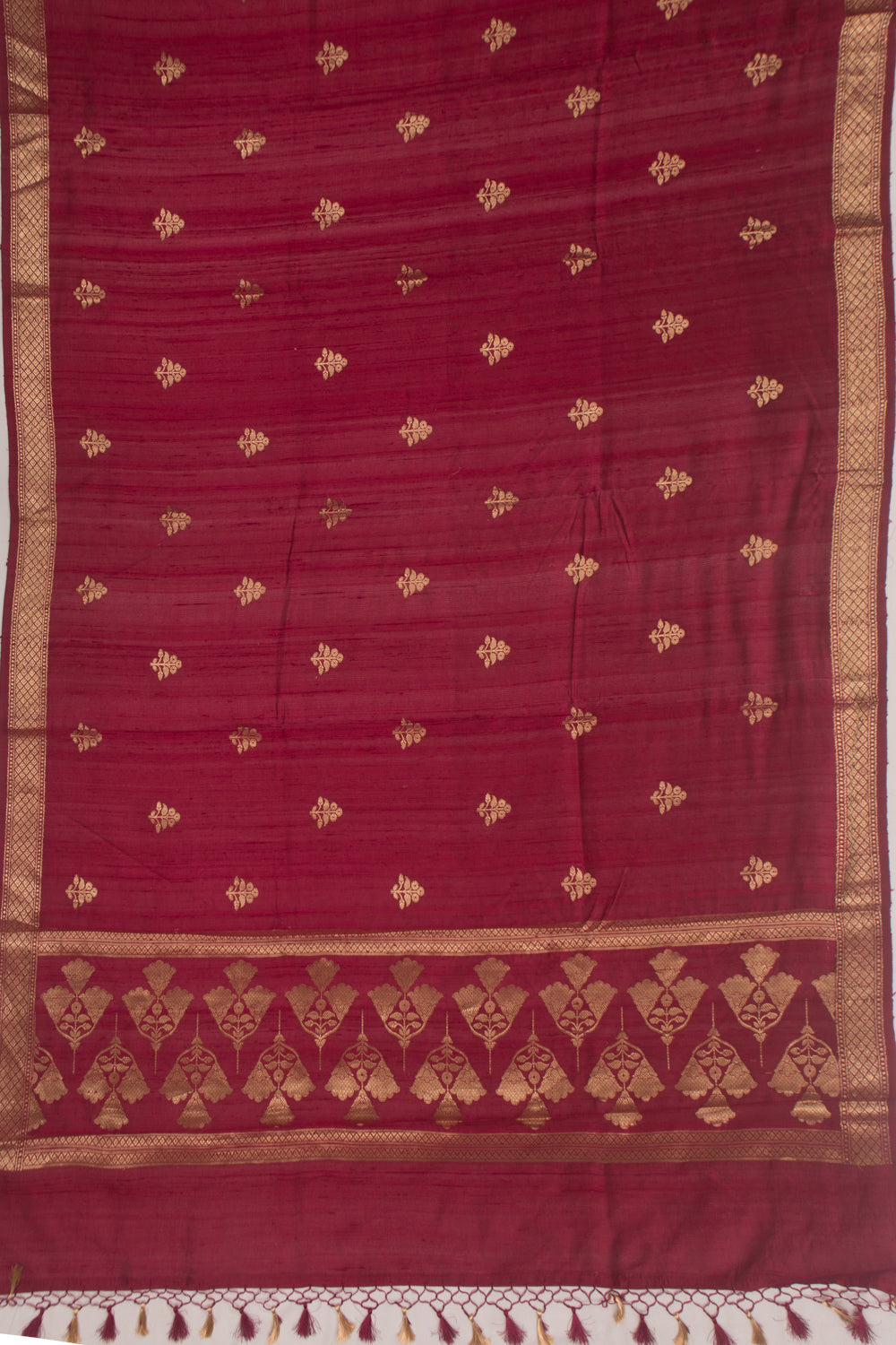 Tussar Butta Burgundy Saree