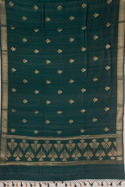 Tussar Butta Bottle Green Saree