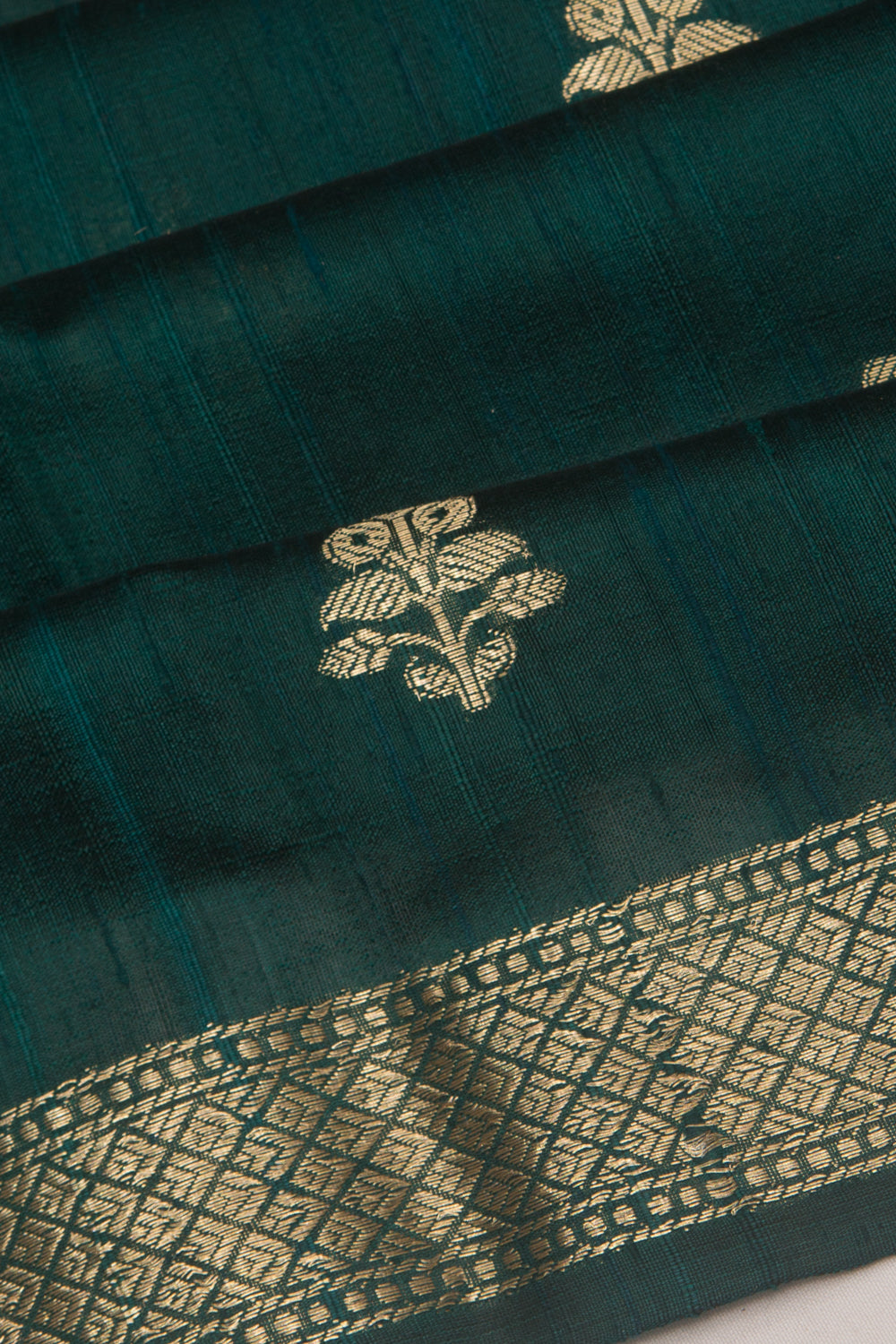 Tussar Butta Bottle Green Saree