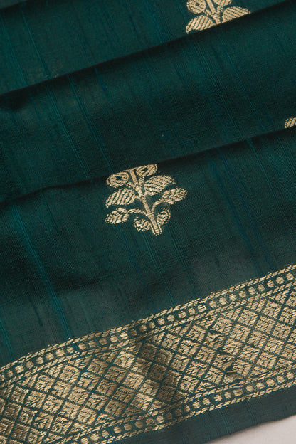 Tussar Butta Bottle Green Saree
