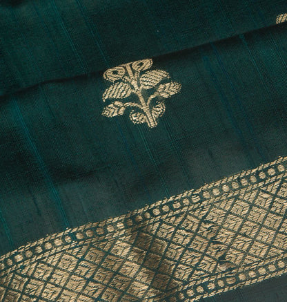 Tussar Butta Bottle Green Saree