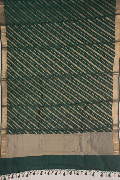 Poona Silk Diagonal Lines Bottle Green Saree