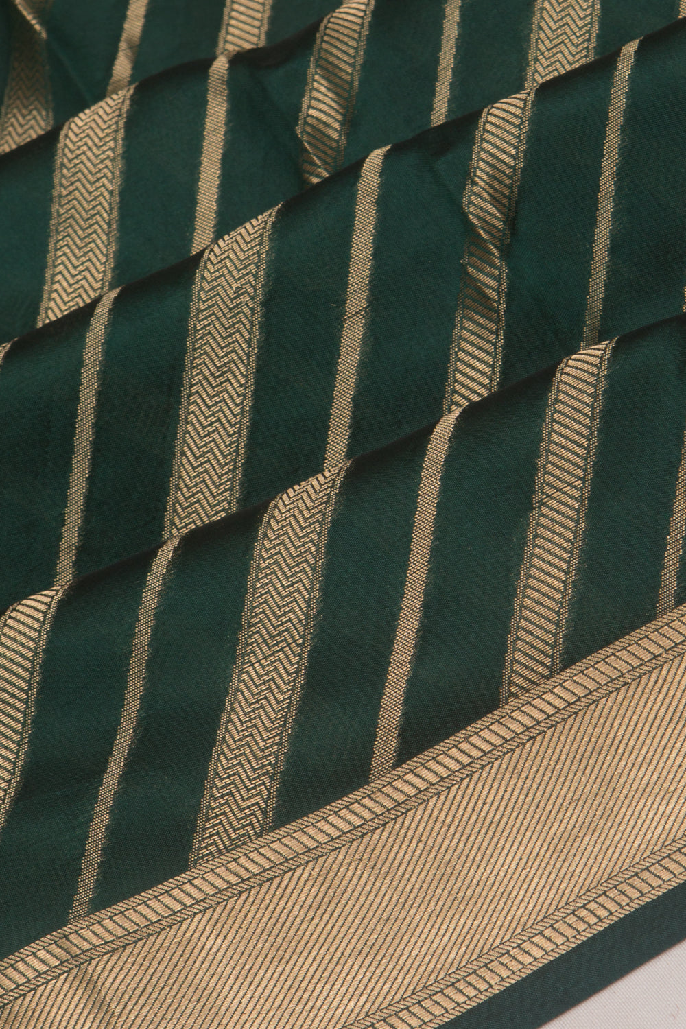 Poona Silk Diagonal Lines Bottle Green Saree