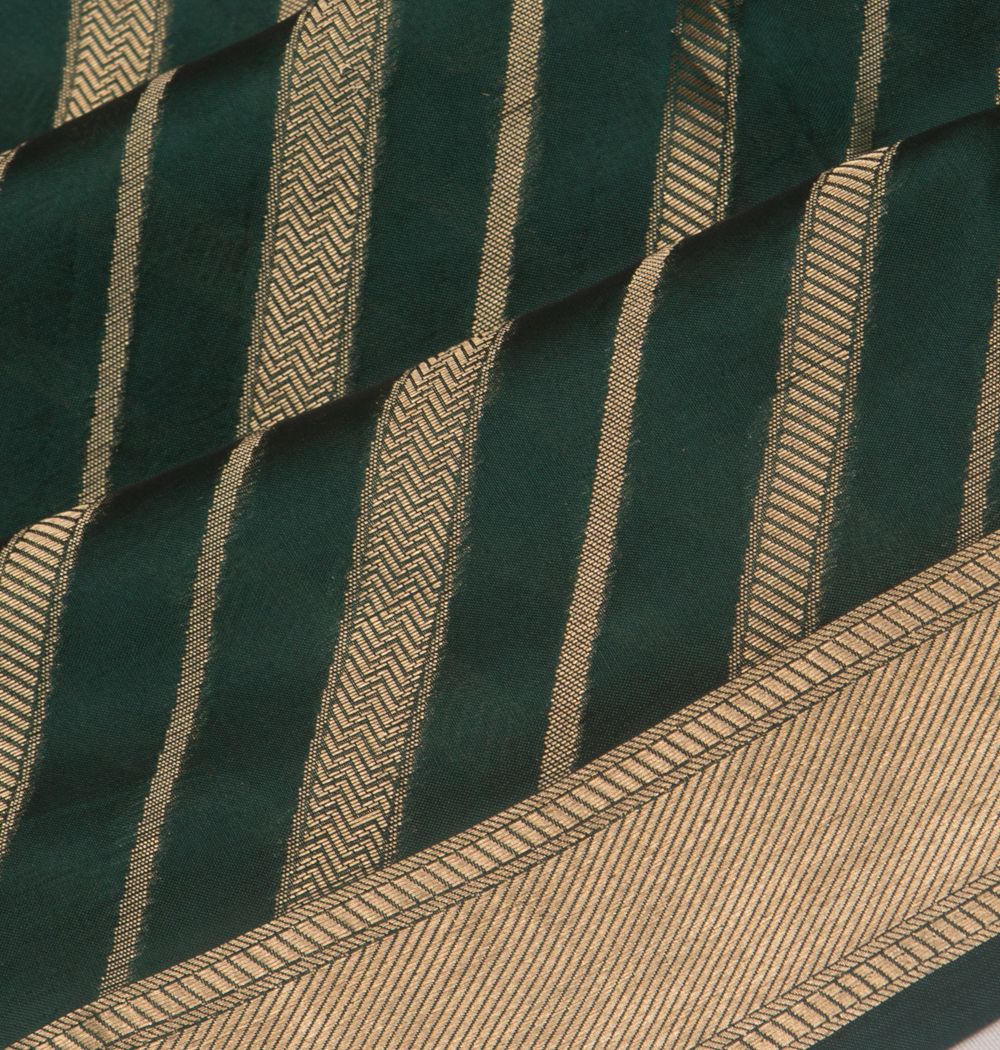 Poona Silk Diagonal Lines Bottle Green Saree
