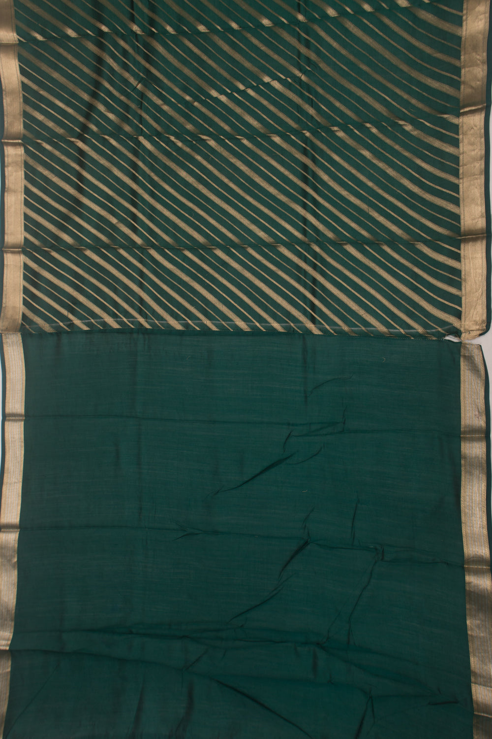 Poona Silk Diagonal Lines Bottle Green Saree