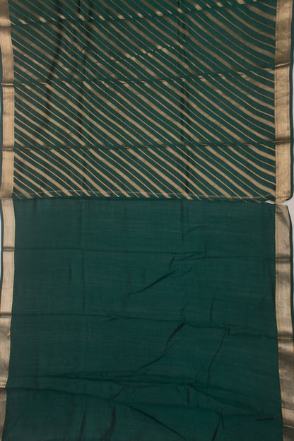 Poona Silk Diagonal Lines Bottle Green Saree