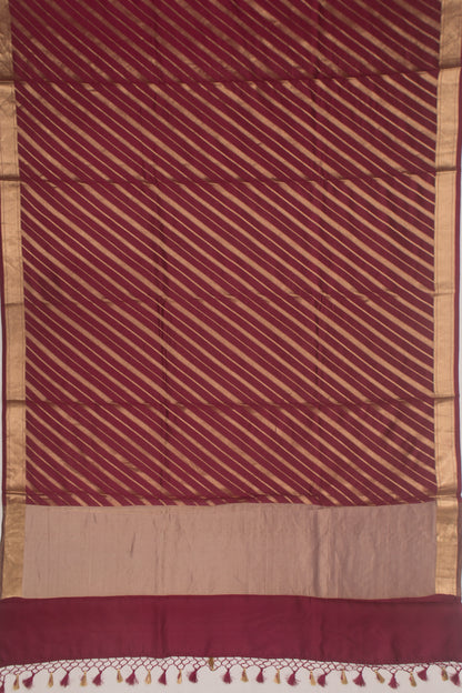 Poona Silk Diagonal Lines Maroon Saree