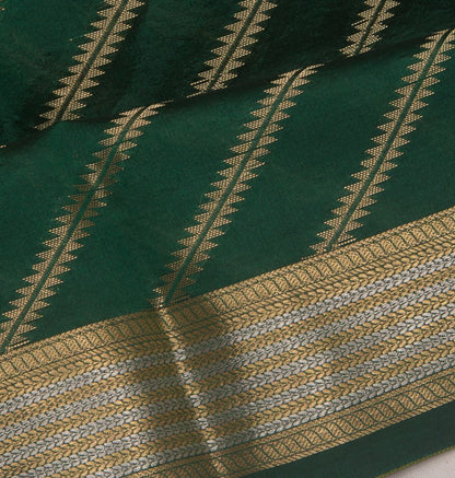 Poona Silk Diagonal Lines Bottle Green Saree