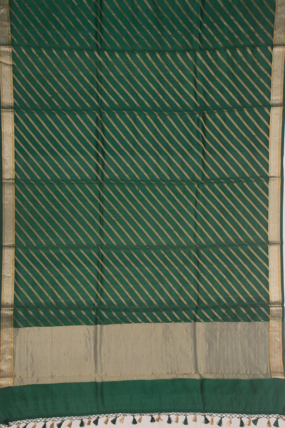 Poona Silk Diagonal Lines Bottle Green Saree