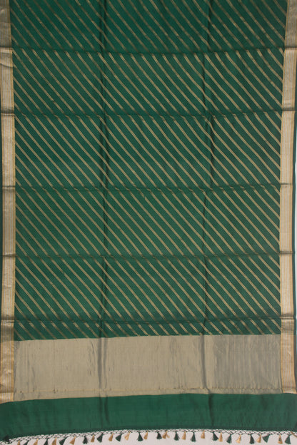 Poona Silk Diagonal Lines Bottle Green Saree