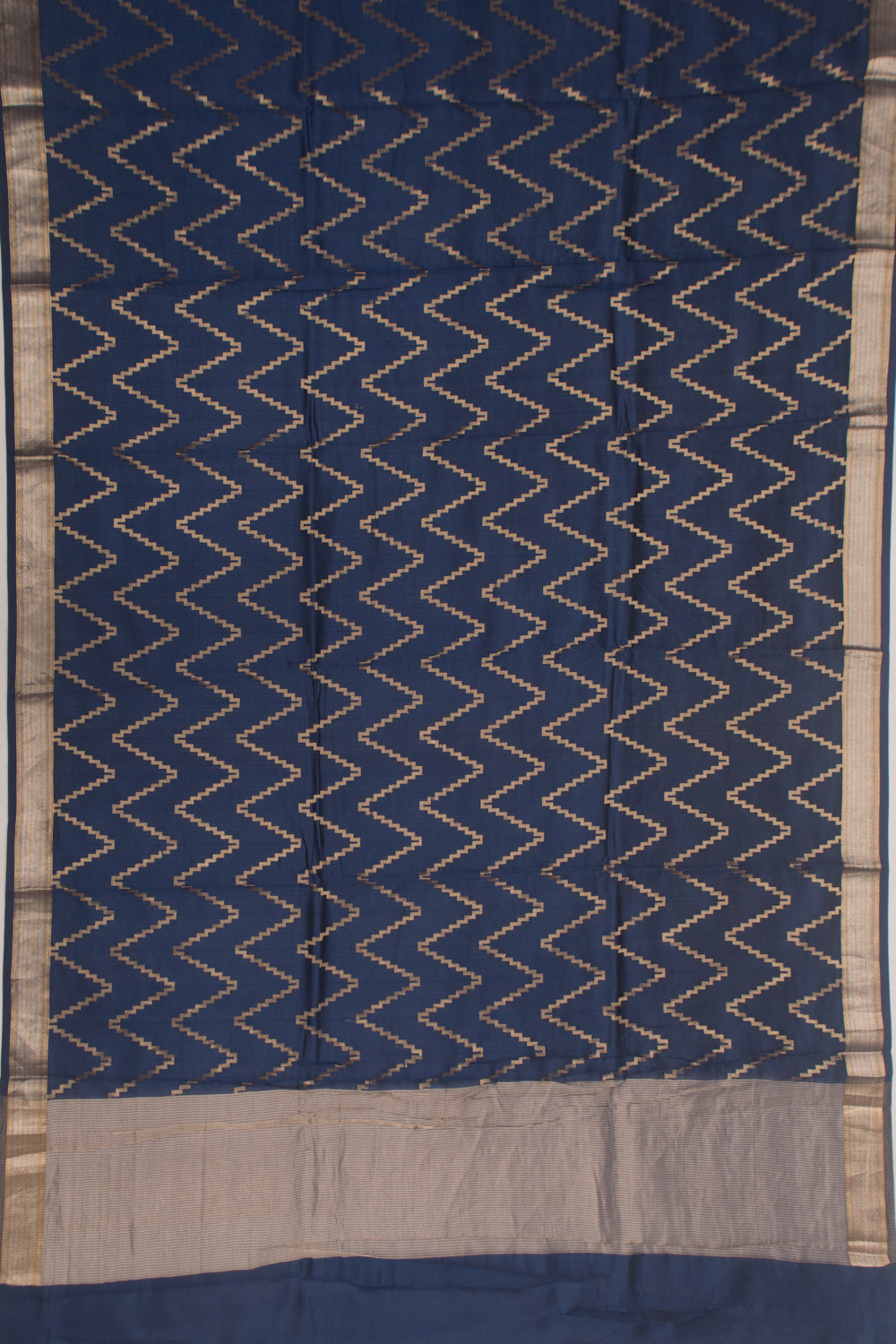 Poona Silk Zig Zag Lines Dark Blue Saree