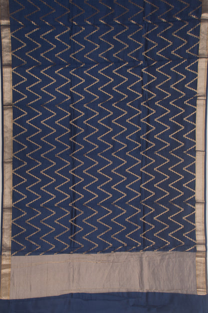 Poona Silk Zig Zag Lines Dark Blue Saree