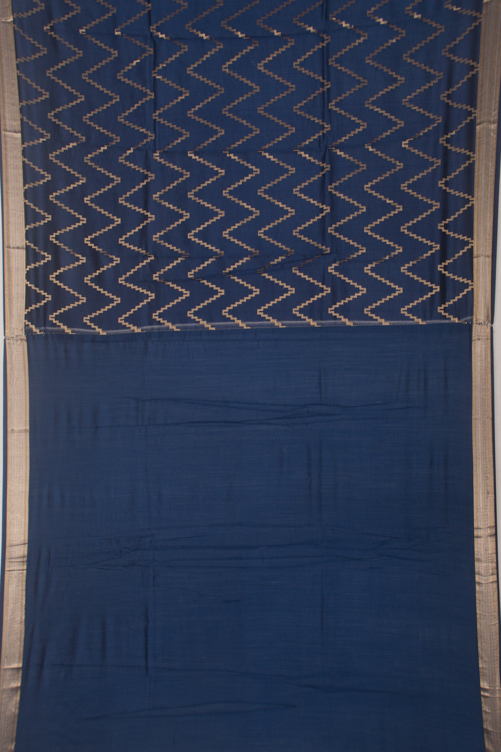 Poona Silk Zig Zag Lines Dark Blue Saree