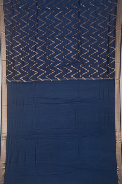 Poona Silk Zig Zag Lines Dark Blue Saree