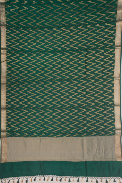 Poona Silk Zig Zag Lines Bottle Green Saree