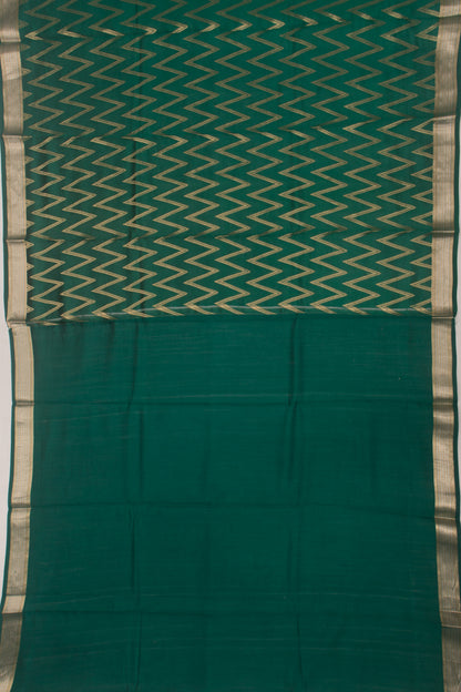 Poona Silk Zig Zag Lines Bottle Green Saree