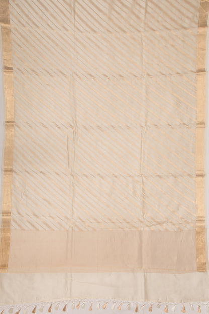 Poona Silk Diagonal Lines Cream Saree