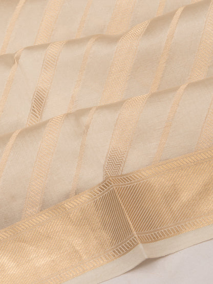 Poona Silk Diagonal Lines Cream Saree