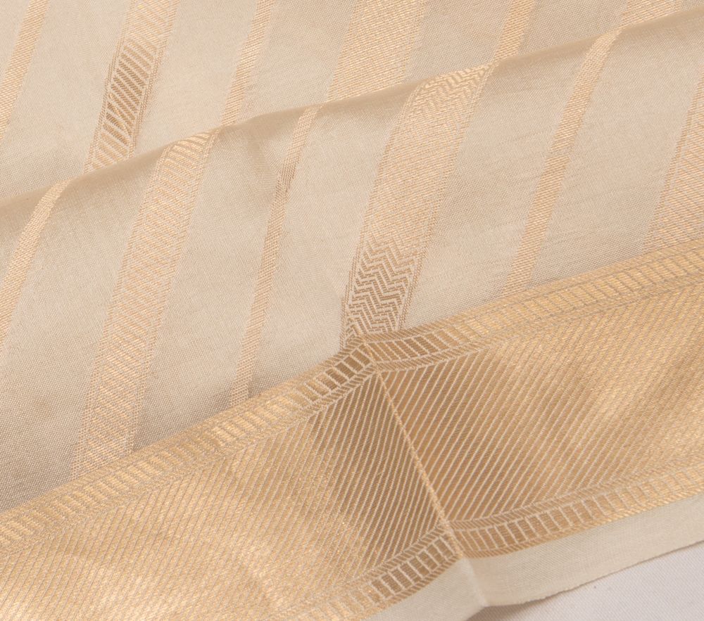 Poona Silk Diagonal Lines Cream Saree