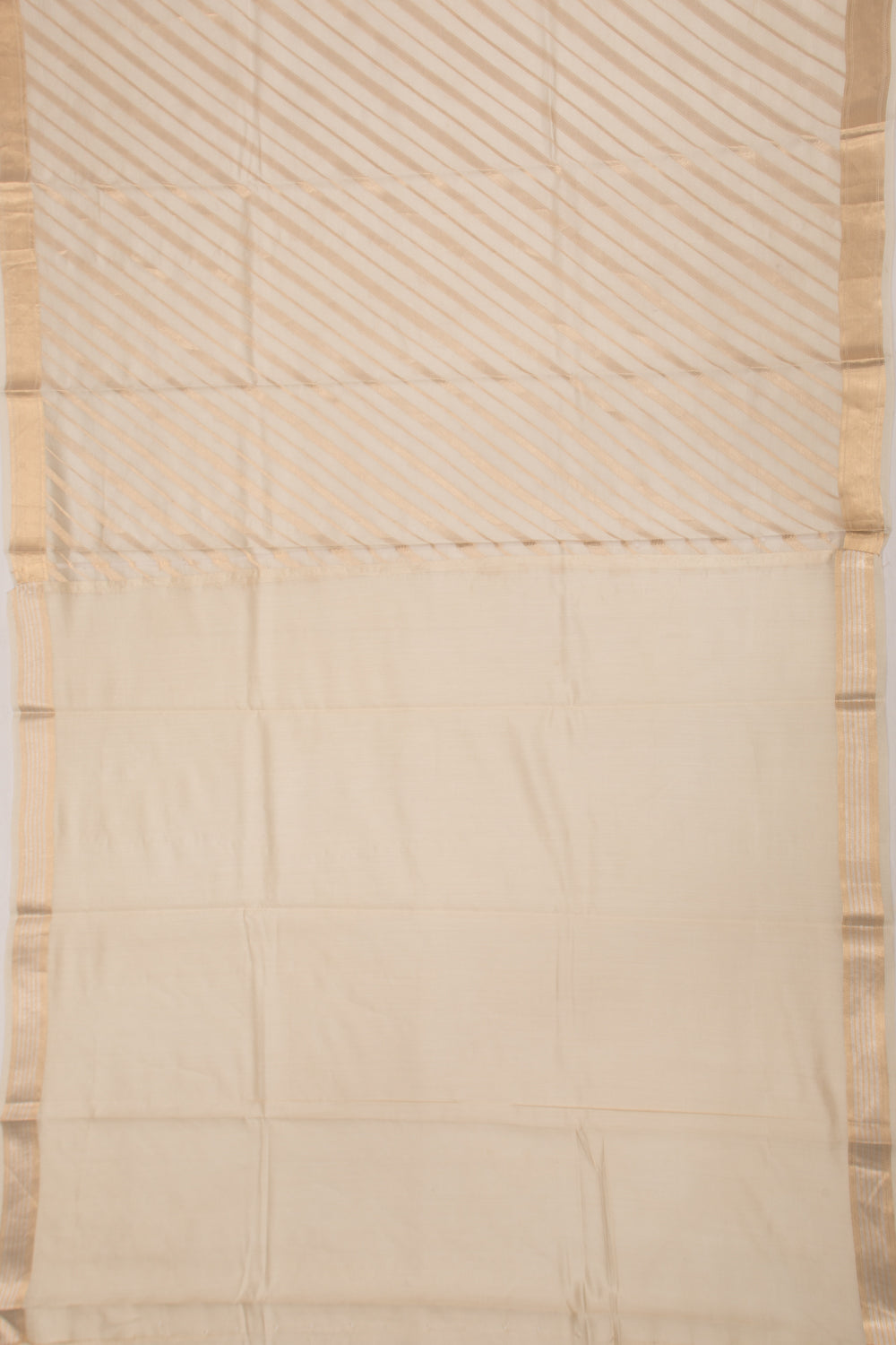 Poona Silk Diagonal Lines Cream Saree