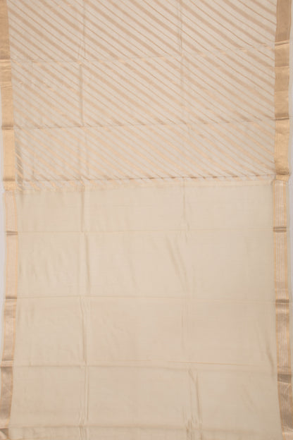 Poona Silk Diagonal Lines Cream Saree