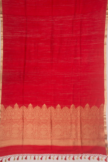 Banarasi Tussar Plain Red Saree