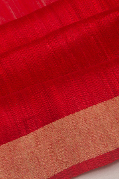 Banarasi Tussar Plain Red Saree