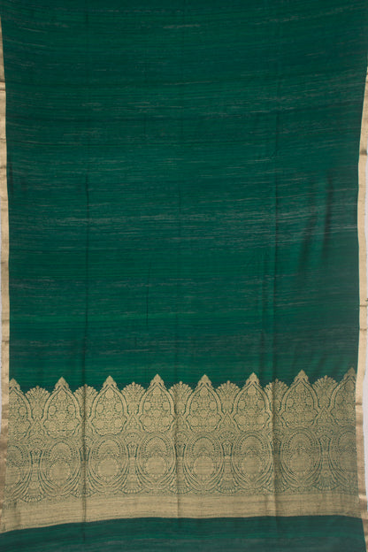 Tussar Plain Bottle Green Saree