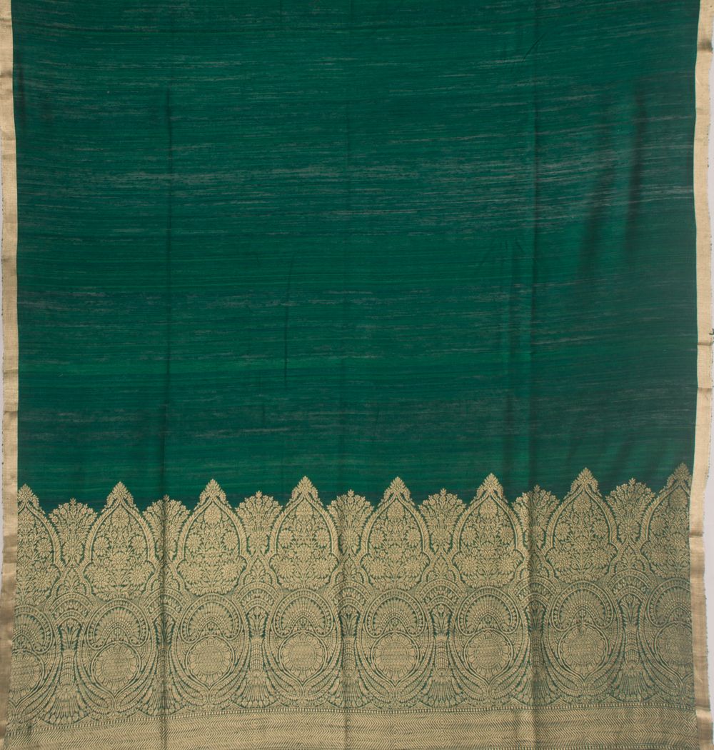 Tussar Plain Bottle Green Saree