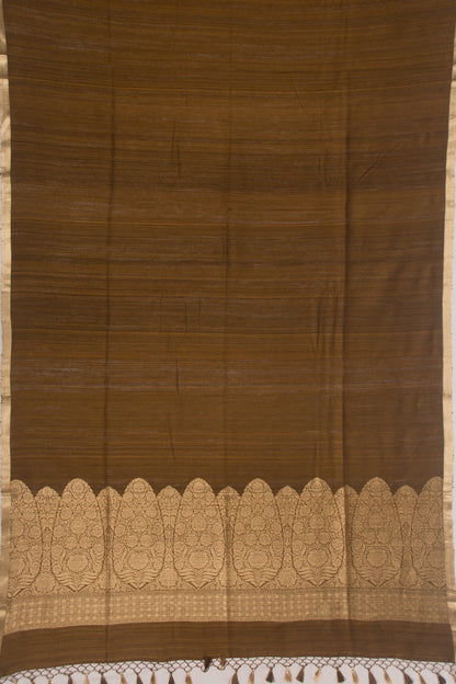 Tussar Plain Brown Saree