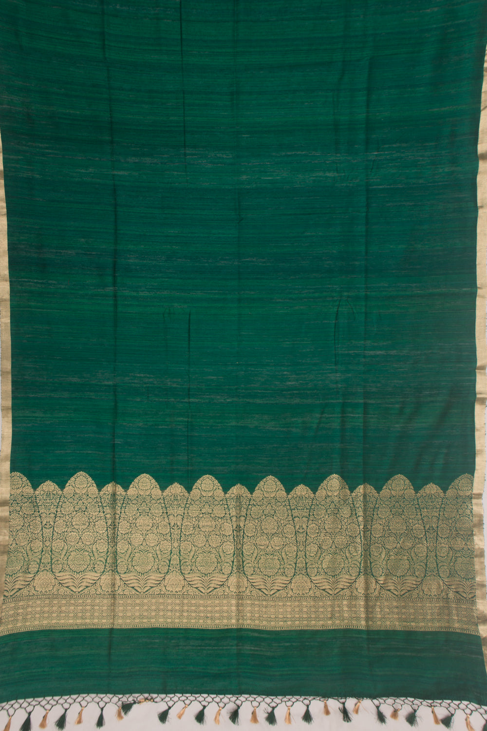 Tussar Plain Bottle Green Saree