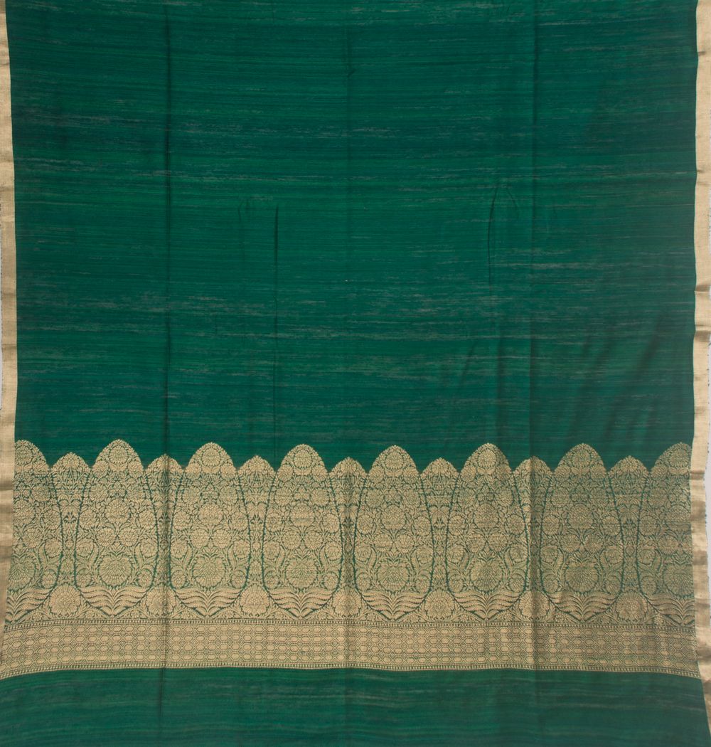 Tussar Plain Bottle Green Saree
