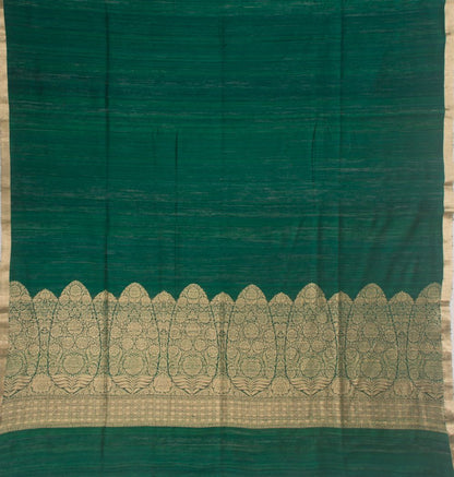 Tussar Plain Bottle Green Saree