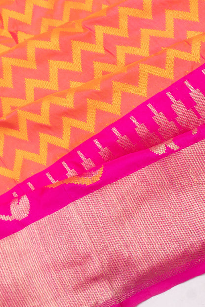 Banarasi Silk Zig Zag Lines Dual Tone Pink And Orange Saree