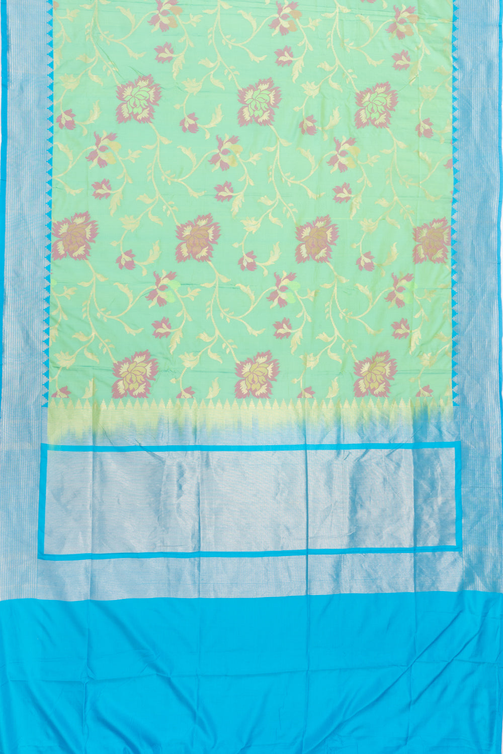 Banarasi Silk Jaal Dual Tone Green And Blue Saree