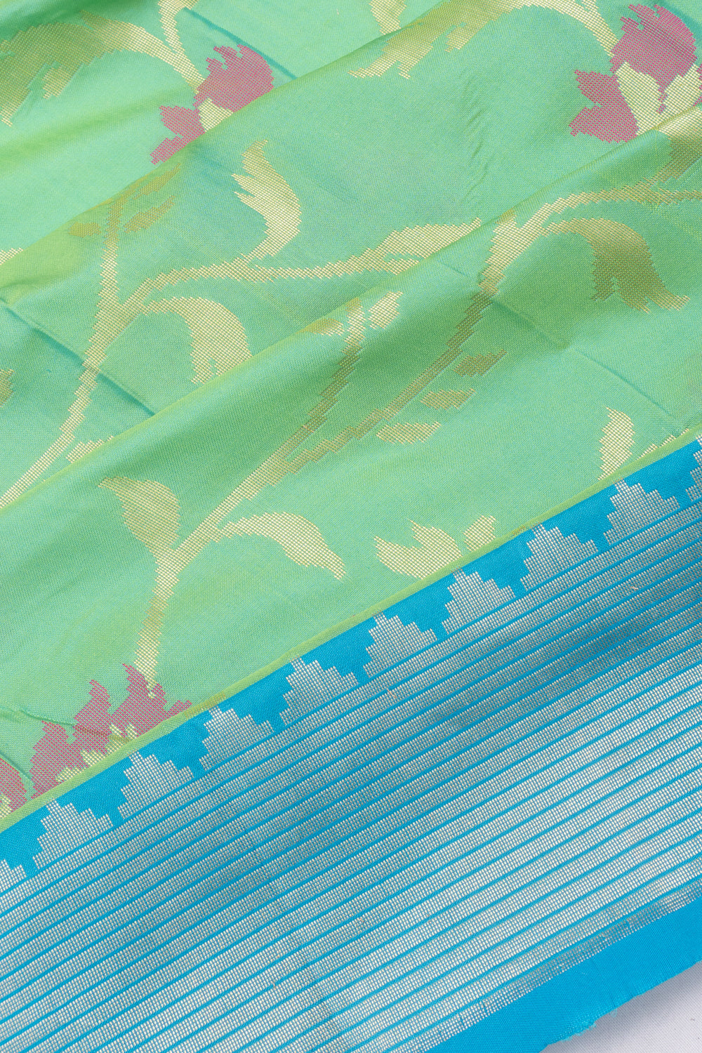 Banarasi Silk Jaal Dual Tone Green And Blue Saree